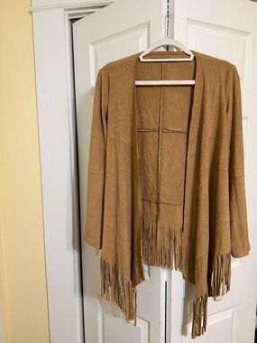 Zara Tan Suede Fringe Open Jacket
